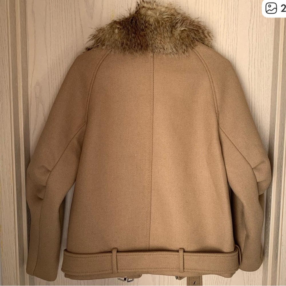 NEW H&M OVERSIZED MOTO WOOL BLEND JACKET IN TAN SZ 2 - Picture 5 of 5